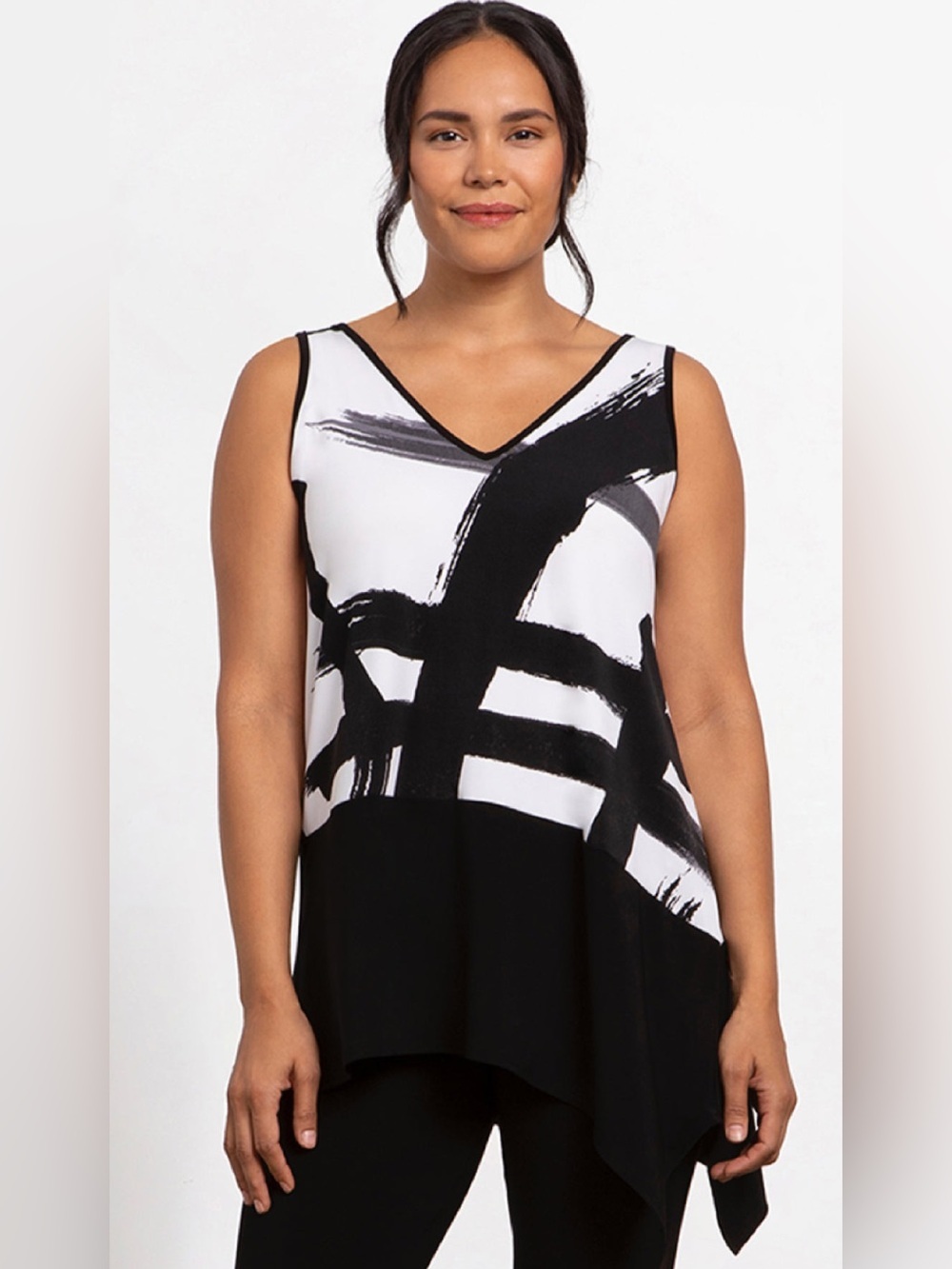 Sympli Reversible Angle Tank Tunic Abstract Black White Print Style 21197PP